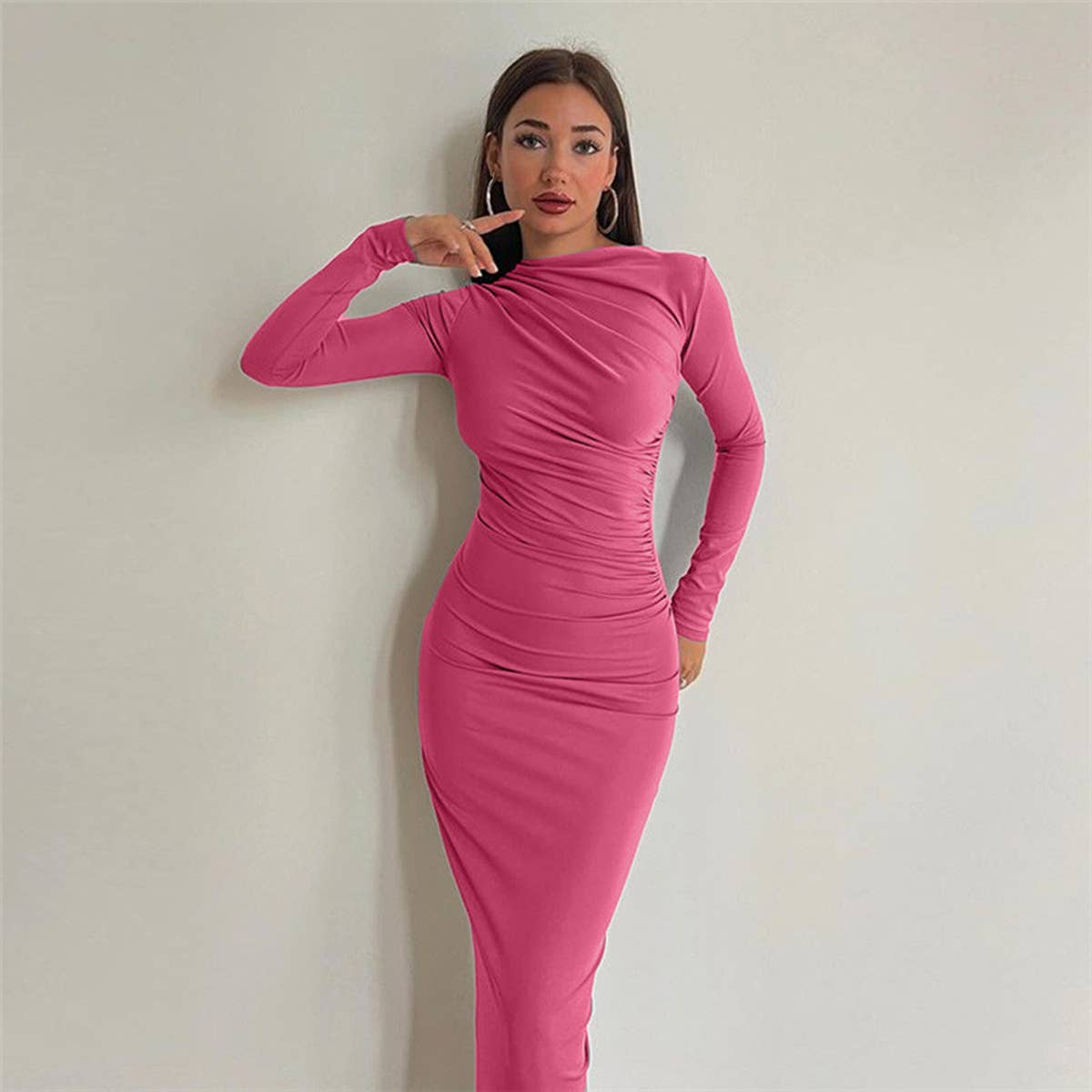Form-fitting solid color body-hugging dress