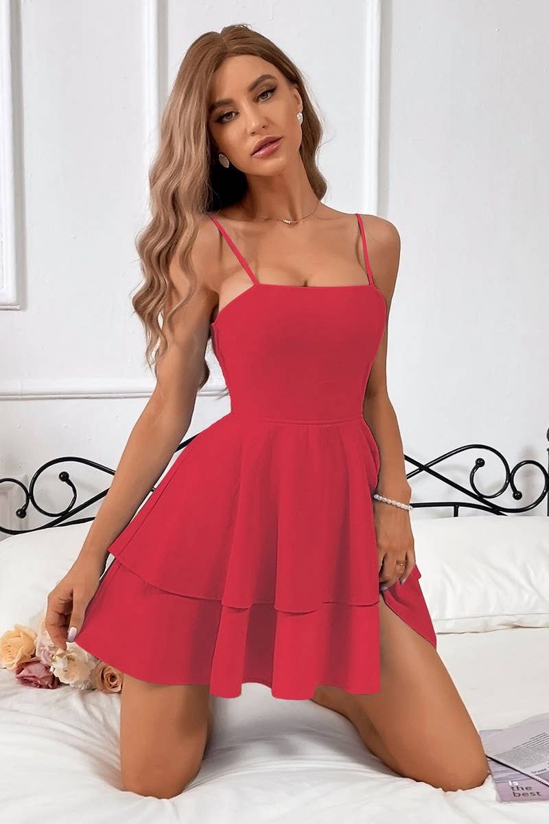 CWDSD8434_BACKLESS BOW TIE SPAGHETTI STRAP MINI DRESS