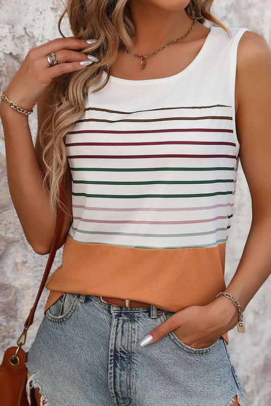 CWTTSL0225_Round Neck Sleeveless Striped Top