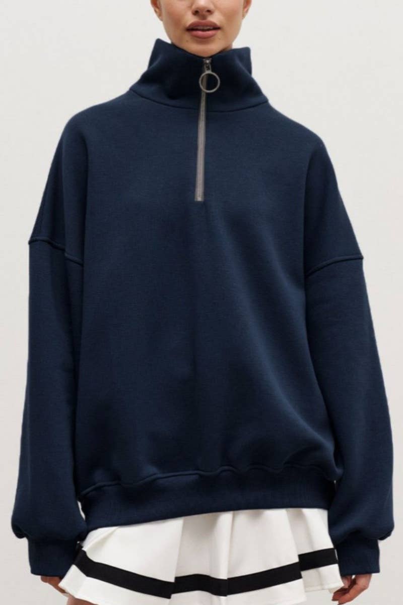 CWTBLL1670_FALL LAPEL ZIP-UP LONG-SLEEVED BAGGY TOP