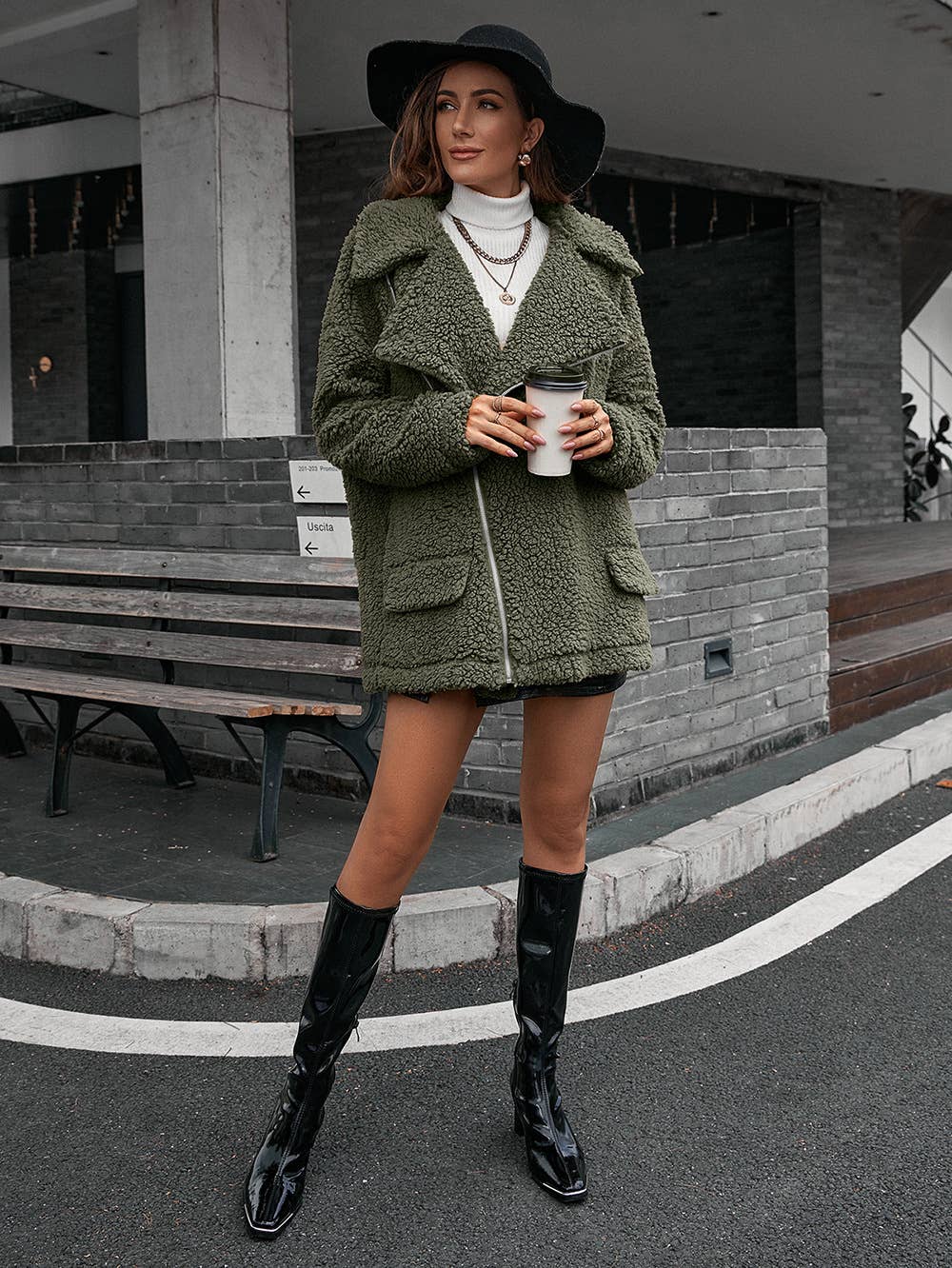 BUBBLY ZIPPER FUR COAT LAPEL WOOL TRENCH COAT