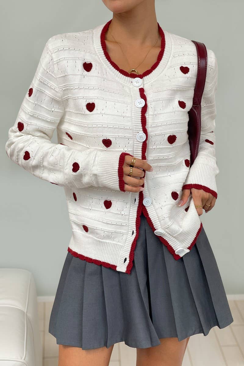 CWOCAL00594_COLORBLOCK HEART ELEGANT KNITTED CARDIGAN