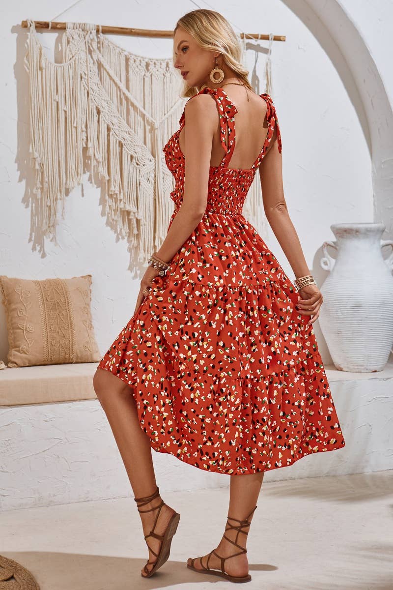 CWDHL0548_SUMMER PRINT HOLLOWED-OUT TIE HALTER DRESS