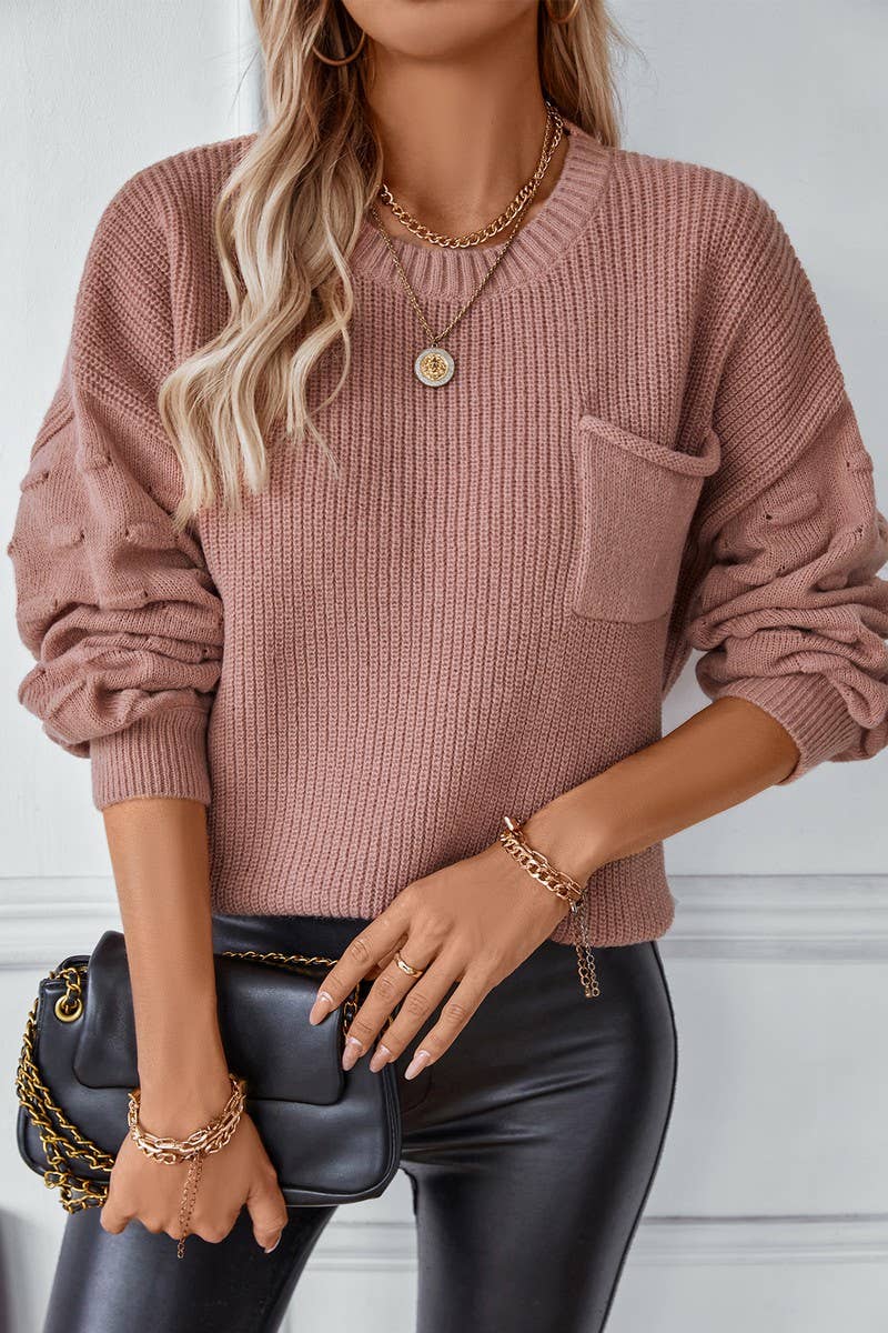 CWOSWL2882_SOLID POCKET PULLOVER KNIT SWEATER