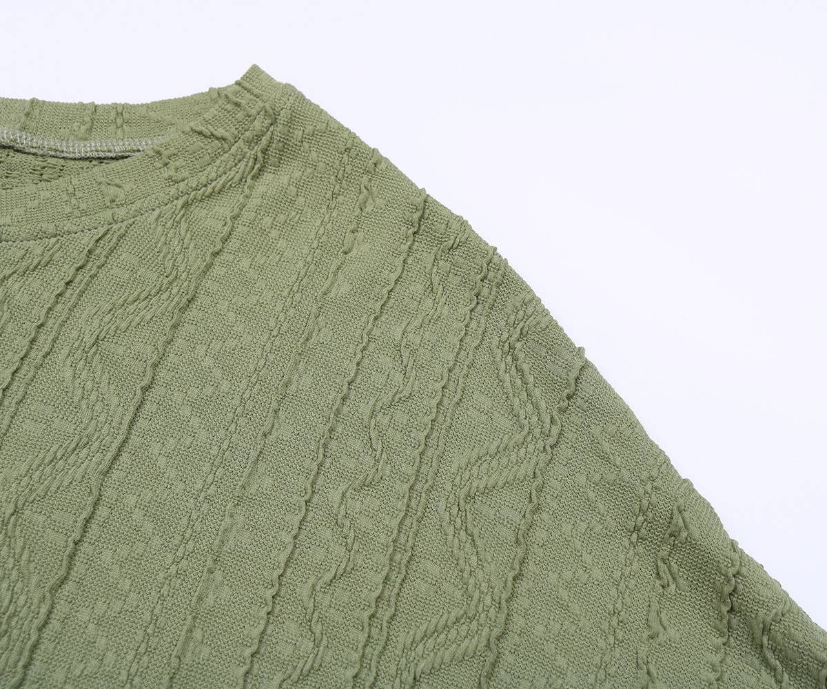 BUTTON UP T-SHIRT JACQUARD KNIT TOP