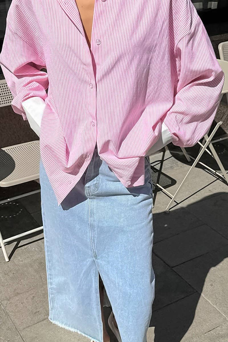 CWTBLL00575_PINK OVERSIZED STRIPED LONG-SLEEVED SHIRT