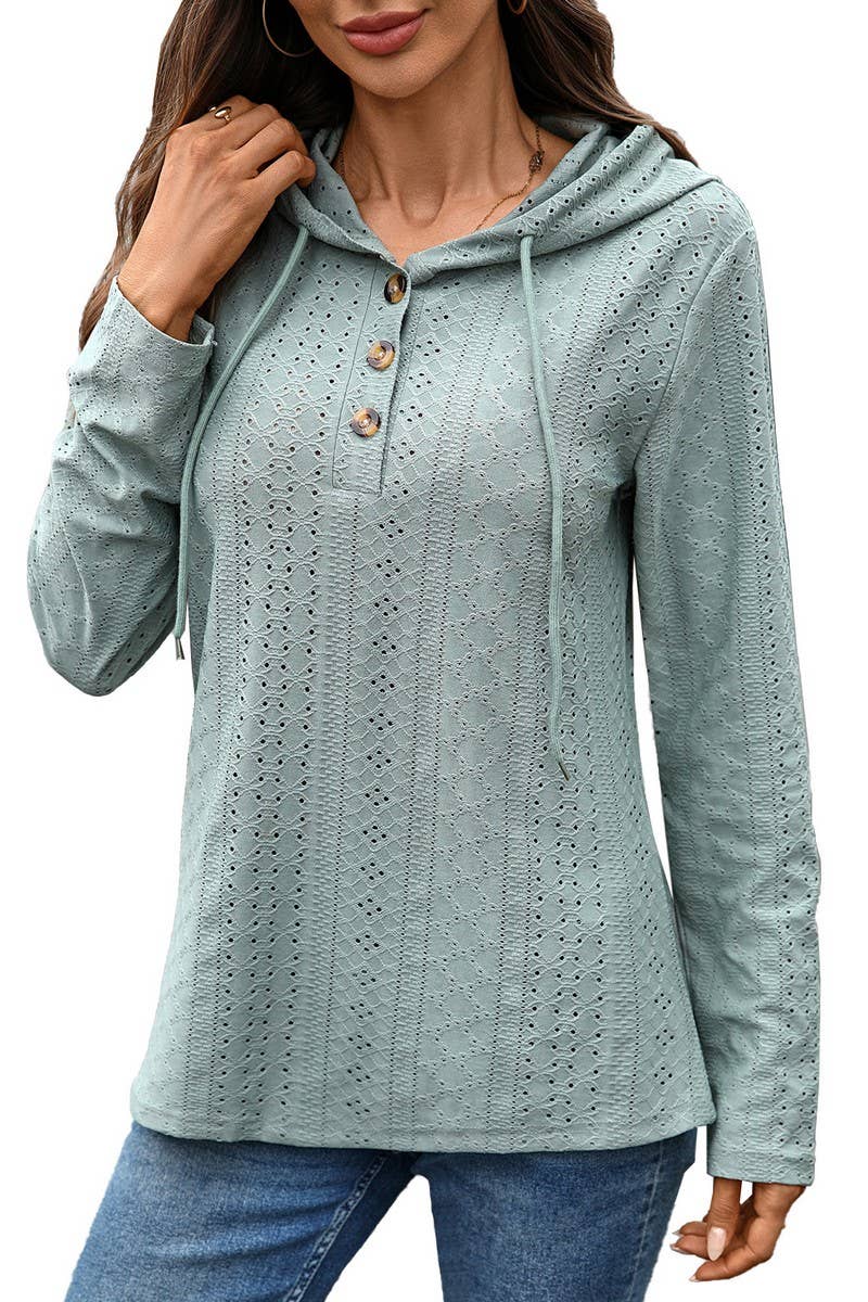CWOHOL1119_V-NECK BUTTON DRAWSTRING PULLOVER LONG SLEEVE TEE