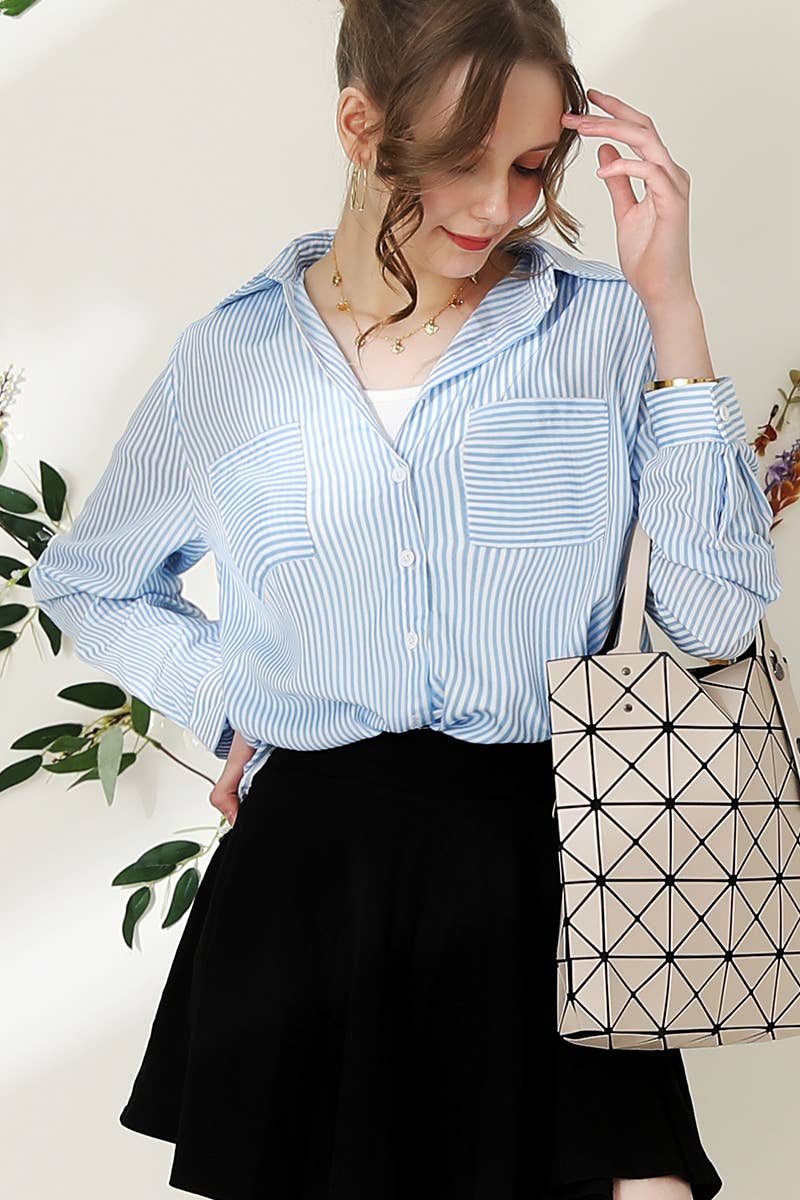 CWTSTL716_Striped Button Down Long Sleeve Collared Shirts