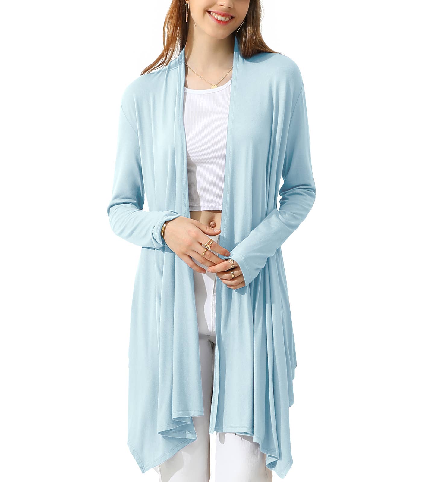 AWTL073_Long Sleeve Casual Open Front Long Cardigan