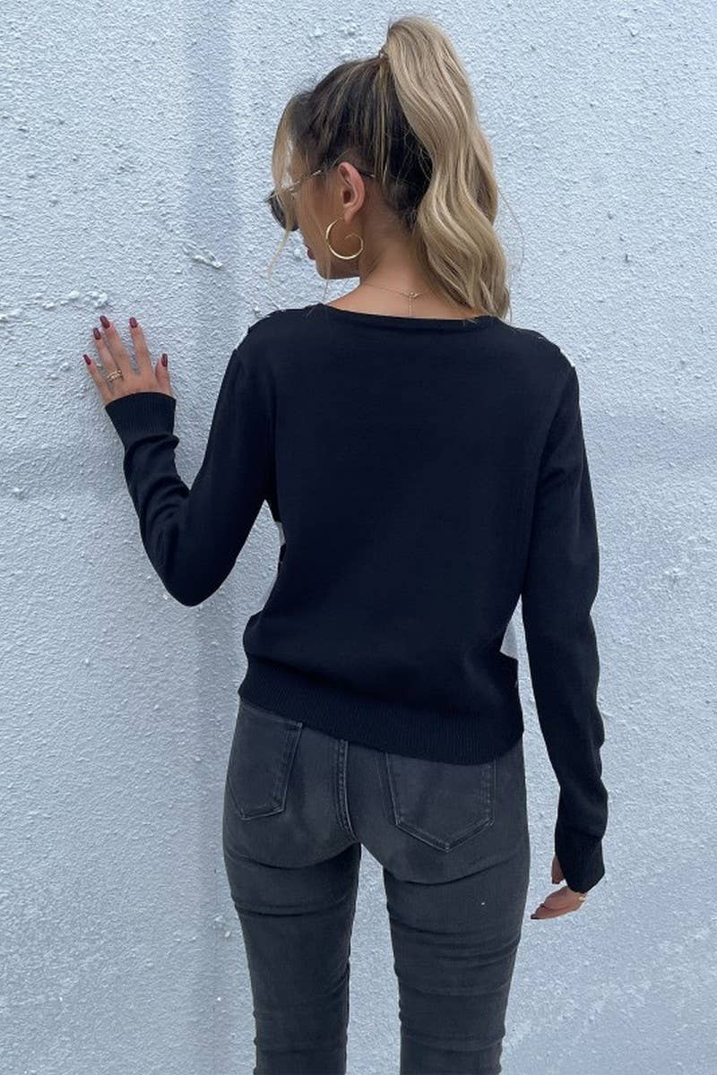 CWOSWL2180_LONG SLEEVE VINTAGE PLAID V-NECK KNIT CARDIGAN