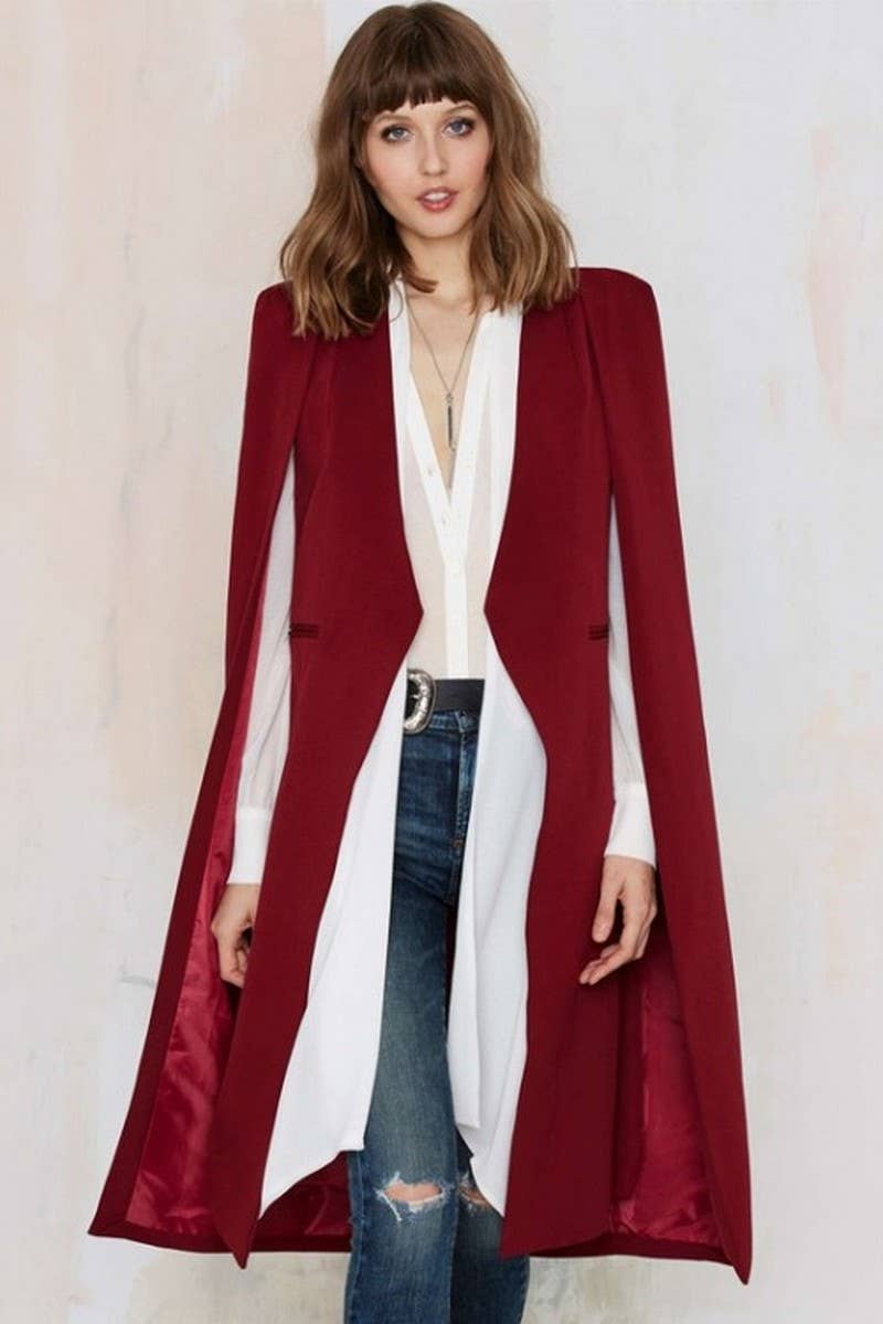 CWOCO1133_FAKE TWO-PIECE CAPE-STYLE SHAWL WINDBREAKER