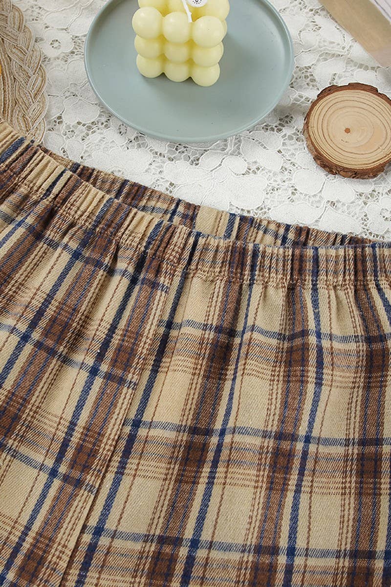 CWSPJ0212_PLAID CARDIGAN PAJAMAS TWO-PIECE HOME WEAR SET