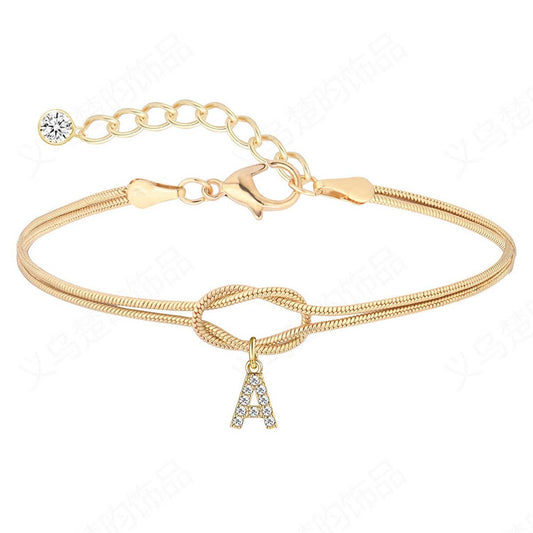 26-letter knotted snake bone zircon bracelet