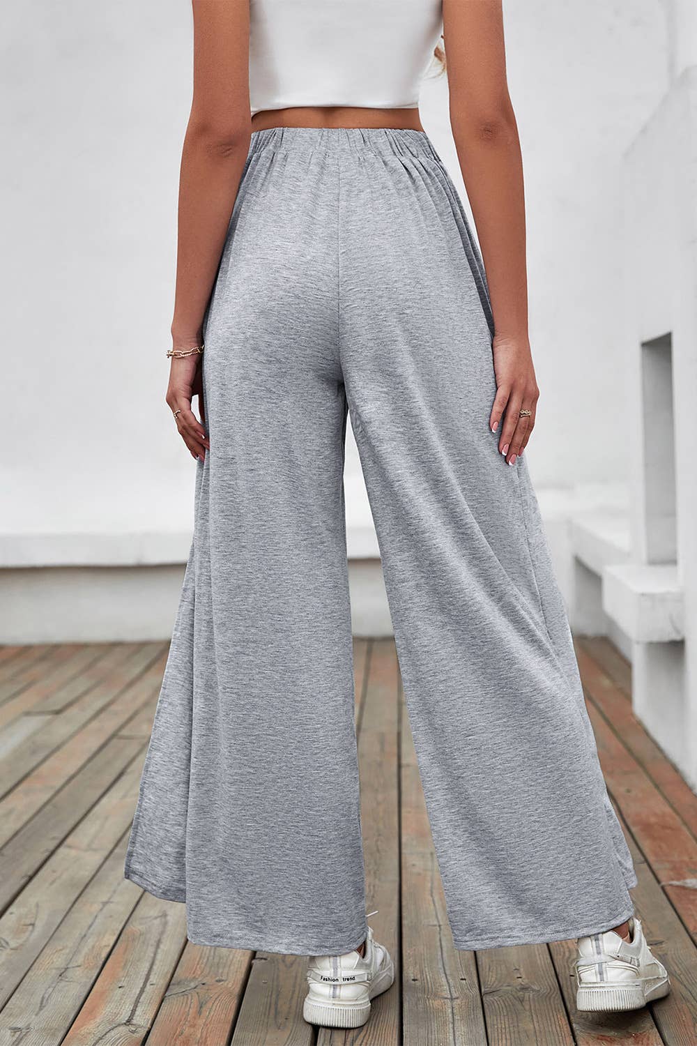 Classic solid-color cotton-like lace-up trousers