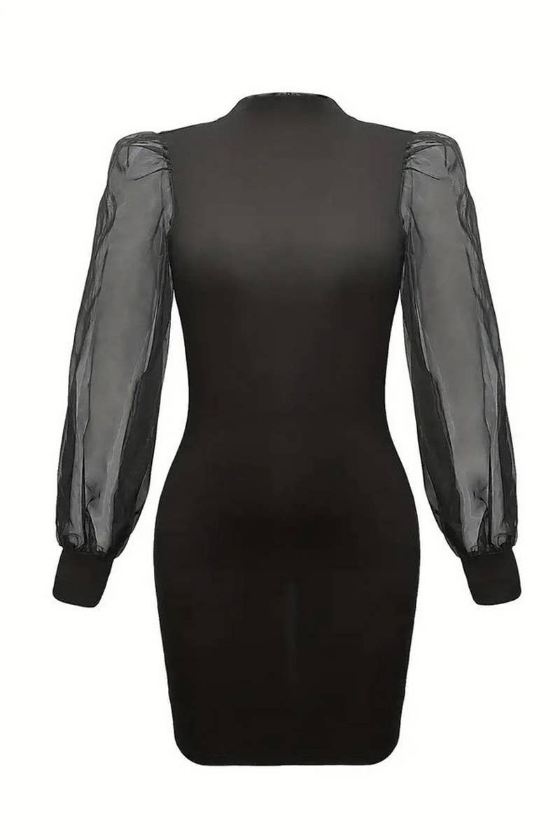 CWDSD7642_ELEGANT PERSPECTIVE MESH PATCHWORK SLIT HIP SKIRT