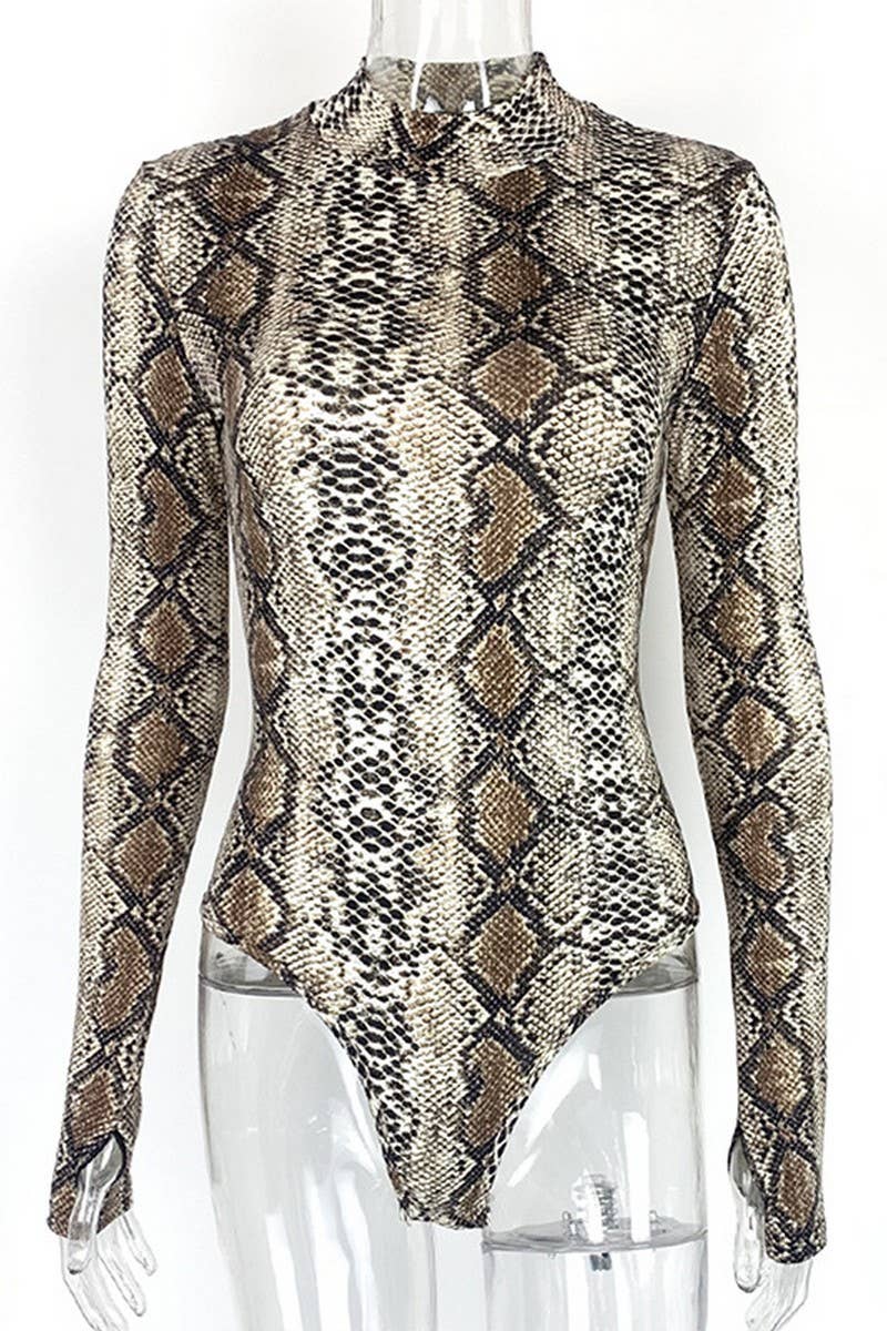 CWSBSL0148_SNAKE PRINT LONG SLEEVE TURTLENECK BODYSUIT