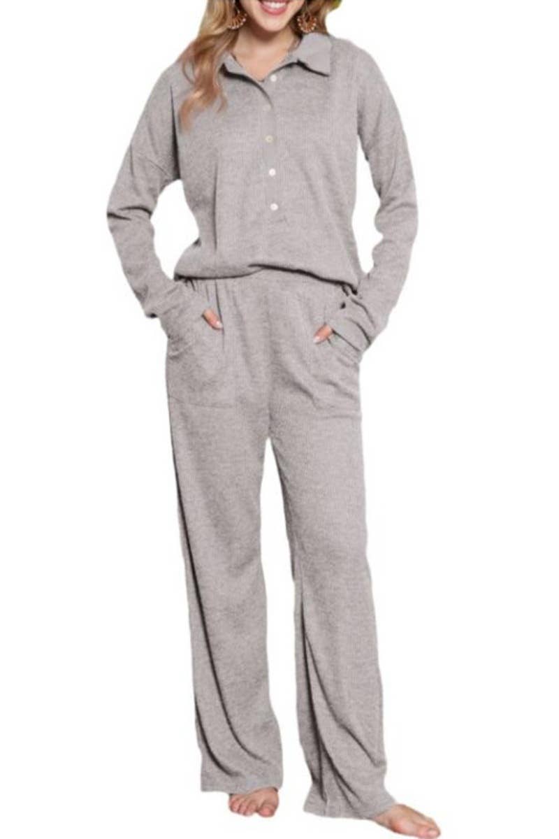 CWSS1014_LAPEL BUTTON-DOWN LONG SLEEVE TOP PANTS SUIT