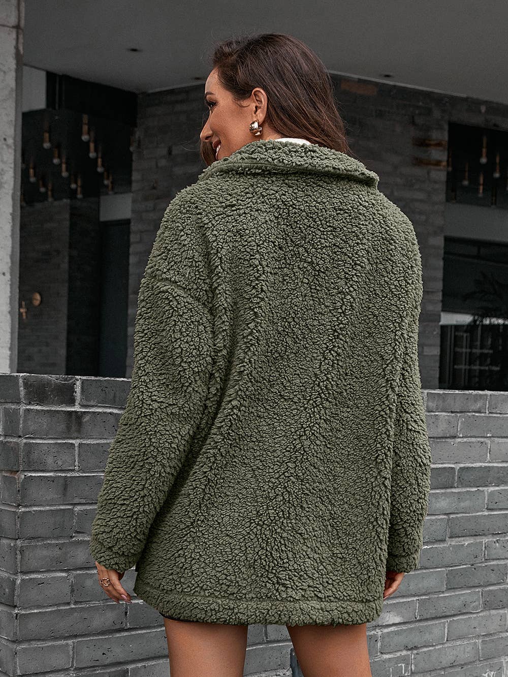 BUBBLY ZIPPER FUR COAT LAPEL WOOL TRENCH COAT
