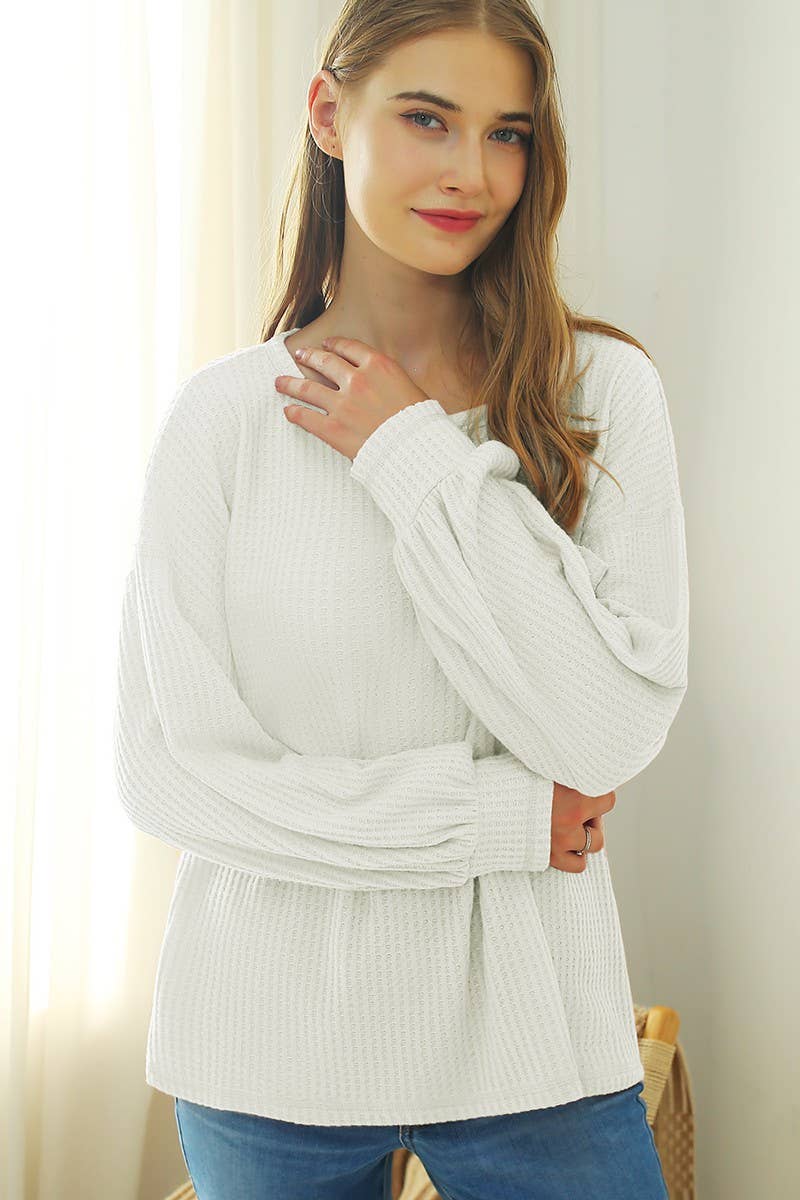 CWTTL1497_R NECK SHIRING CUFF SWEATER KNIT TOP