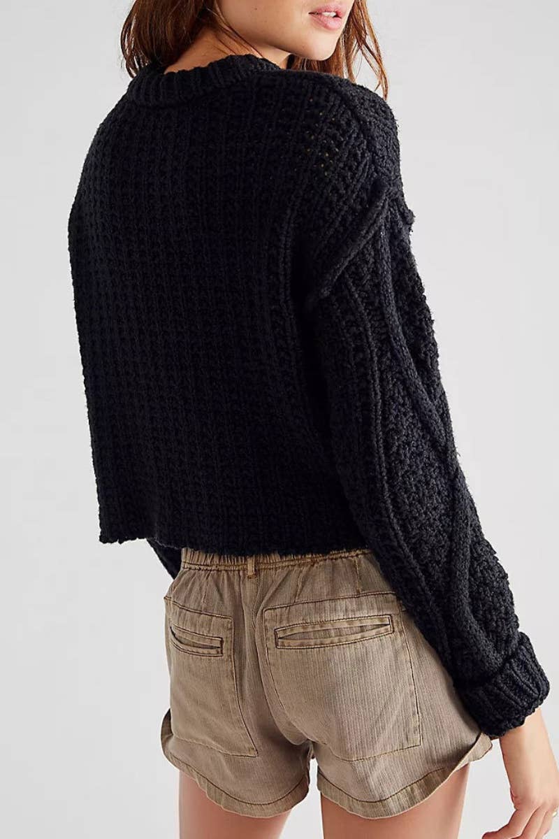 CWOSWL5883_CREW-NECK CROP LONG SLEEVED SWEATER SHORT
