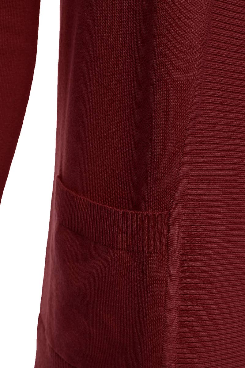 AWOCAL313_Open Front Long Sleeve Pockets Sweater Cardigan