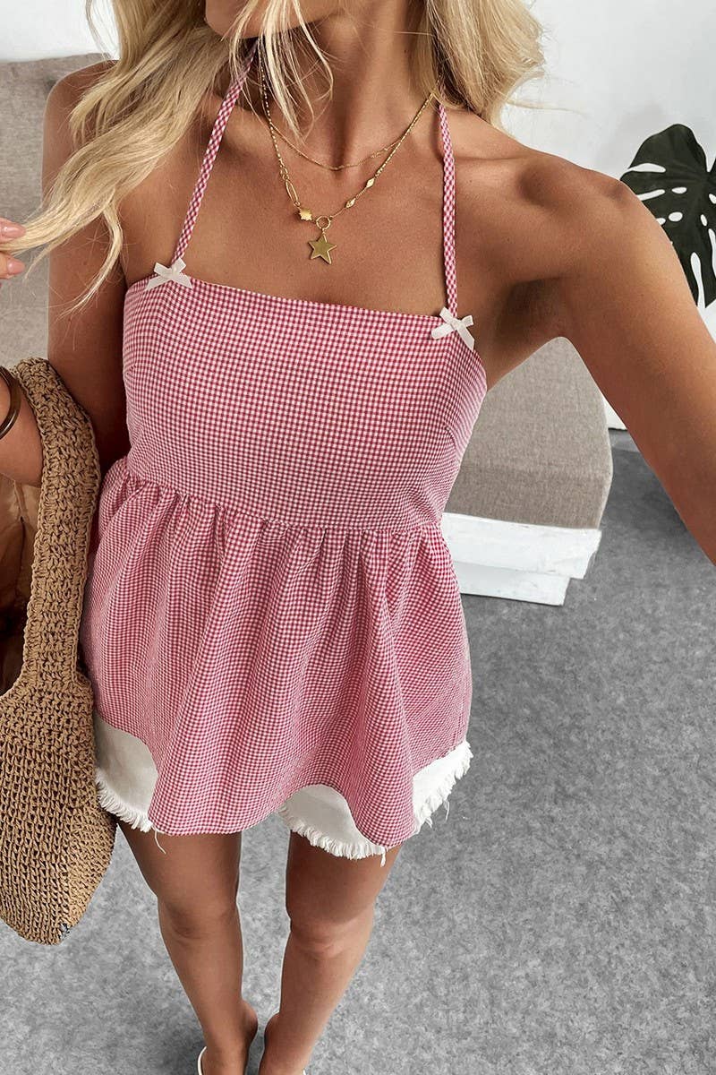 CWTTK1185_RETRO PLAID SPAGHETTI STRAP CAMI TOP