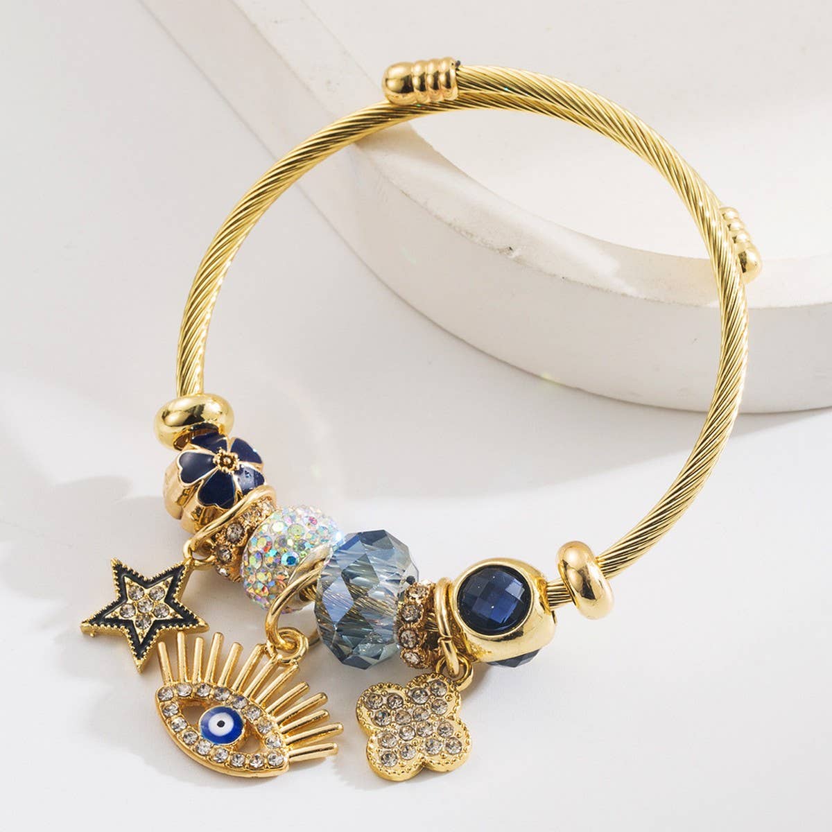 Stylish Alloy Evil Eye Bracelet with Rhinestones_CWMM8570