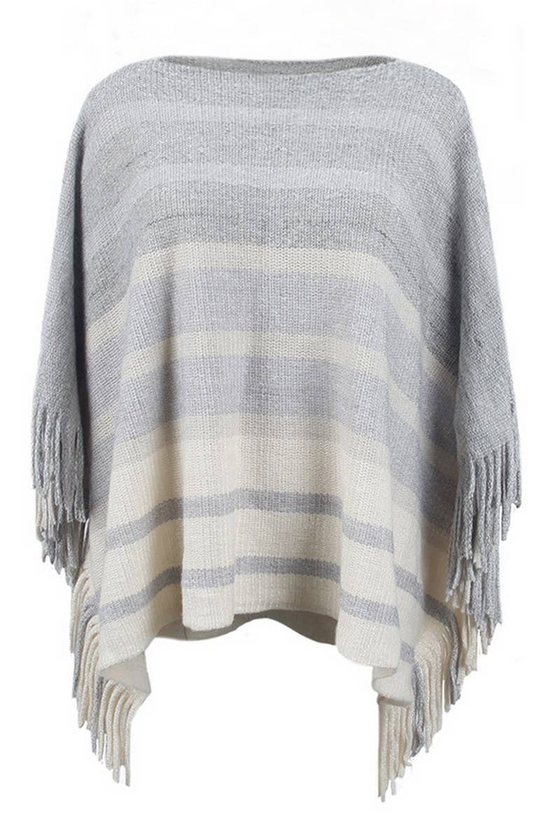 CONTRAST STRIPE OFF NECK SHAWL_CWASC0424