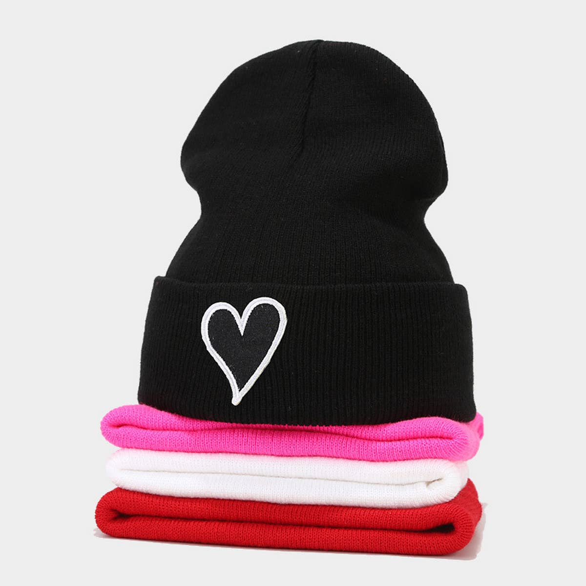 WINTER SIMPLE HEART PATCH KNITTED HAT_CWAH1605