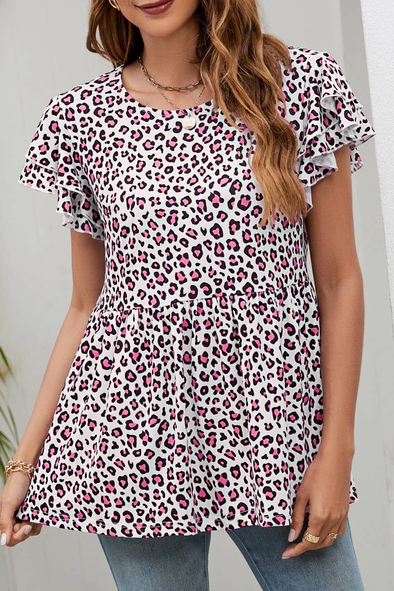 CWTBLS0345_V-Neck Short Sleeve Print Top
