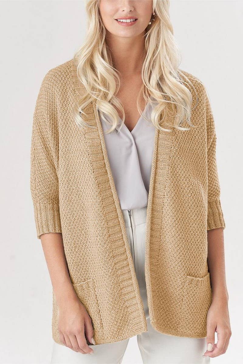CWOCAL1634_SOLID COLOR LOOSE POCKET KNITTED CARDIGAN