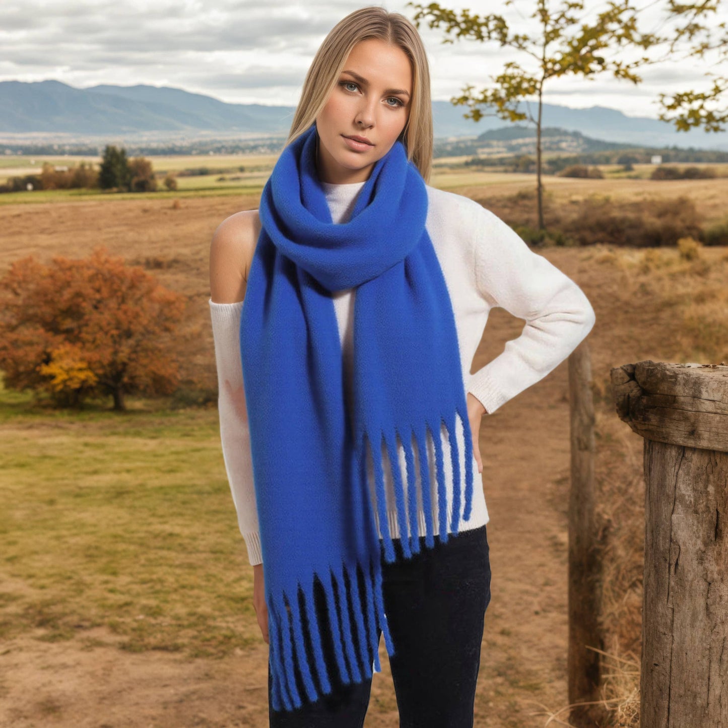 Mohair Tassel Scarf for Winter, Unisex Long Shawl