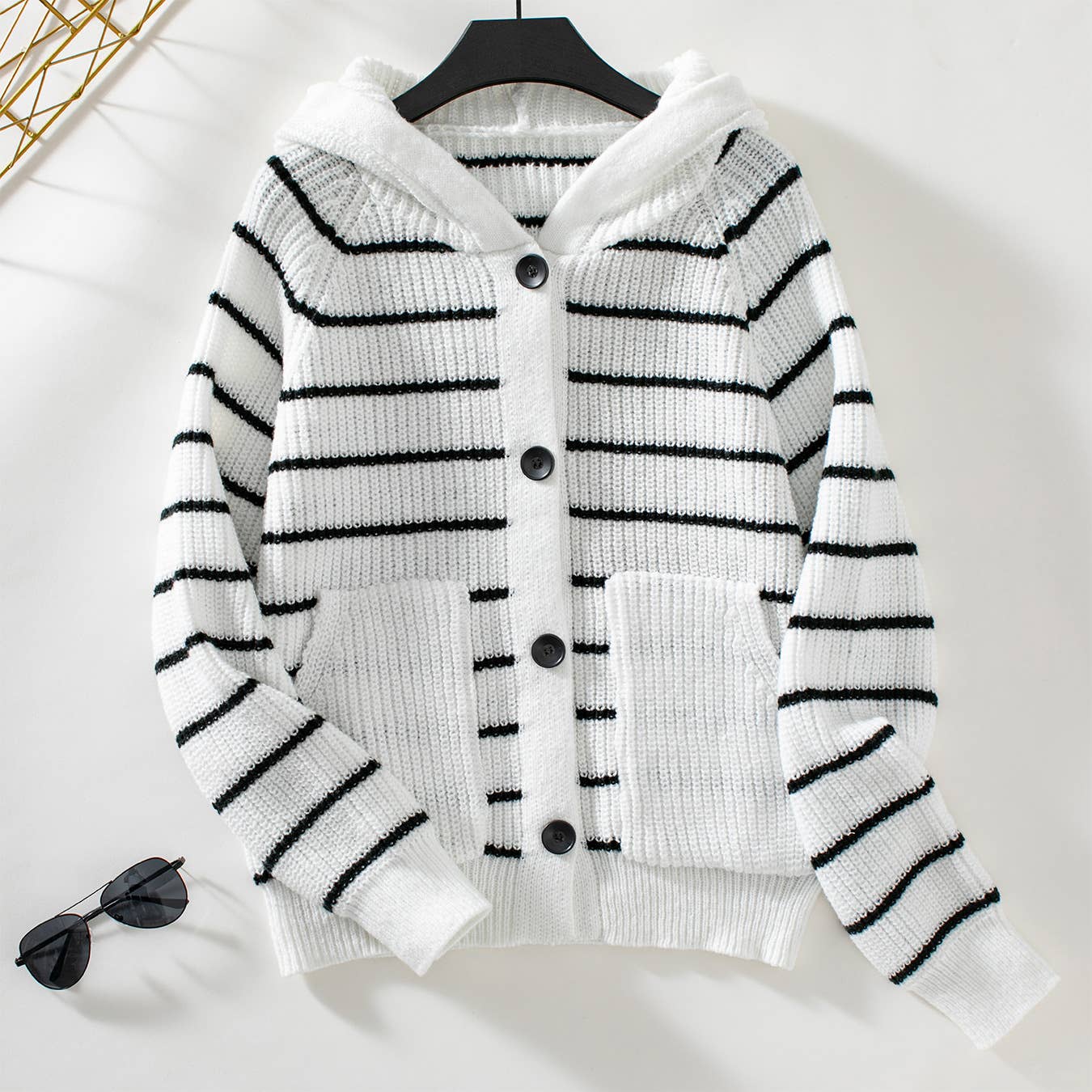 CASUAL ALL-IN-ONE HOODED STRIPED CARDIGAN