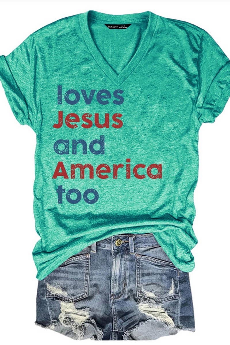 CWTTS1053_LETTER LOVES PRINTED V NECK CASUAL T SHIRT