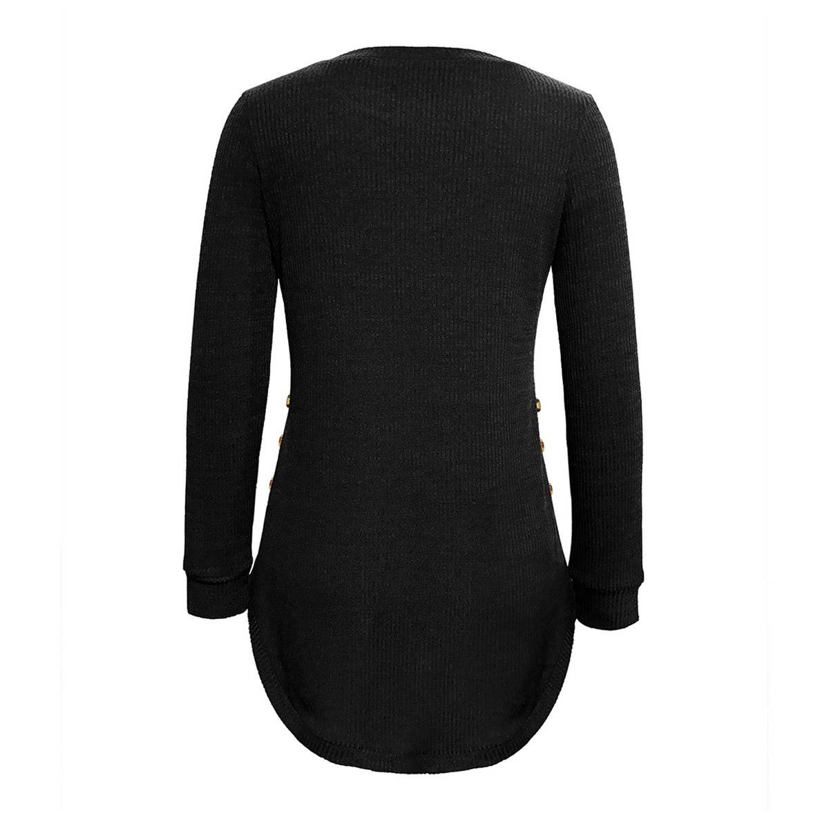 Crew-neck solid color knitted long-sleeved top