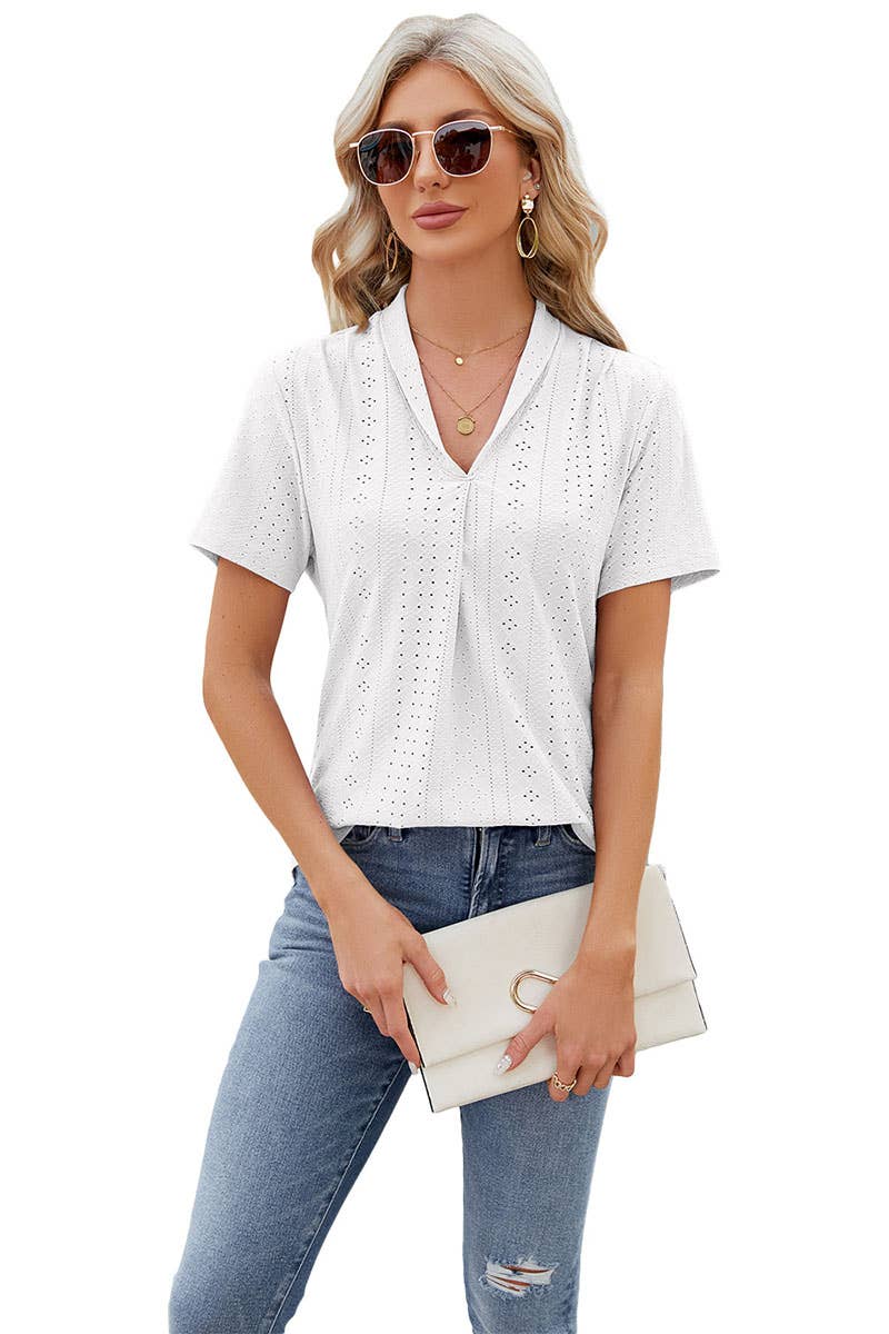 CWTBLS0296_V-Neck Shirt Sleeve Top