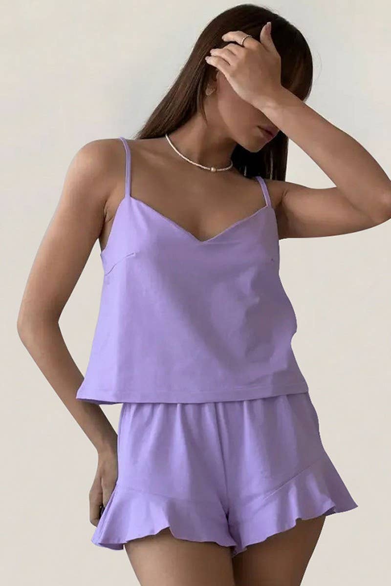 CWSPJ0372_SOLID COLOR SUSPENDER SHORTS PAJAMA SET