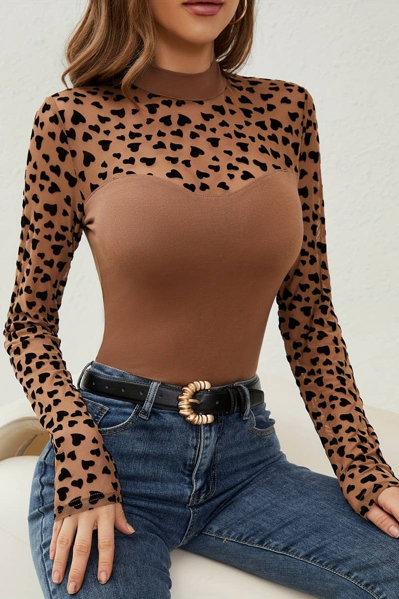 CWTBLL3518_MESH STITCHING LONG SLEEVE SLIM FIT BOTTOMING TOP