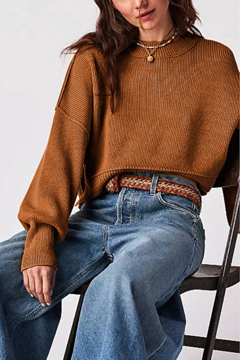 CWOSWL5854_SOLID COLOR CROP SWEATER WITH LONG SLEEVES