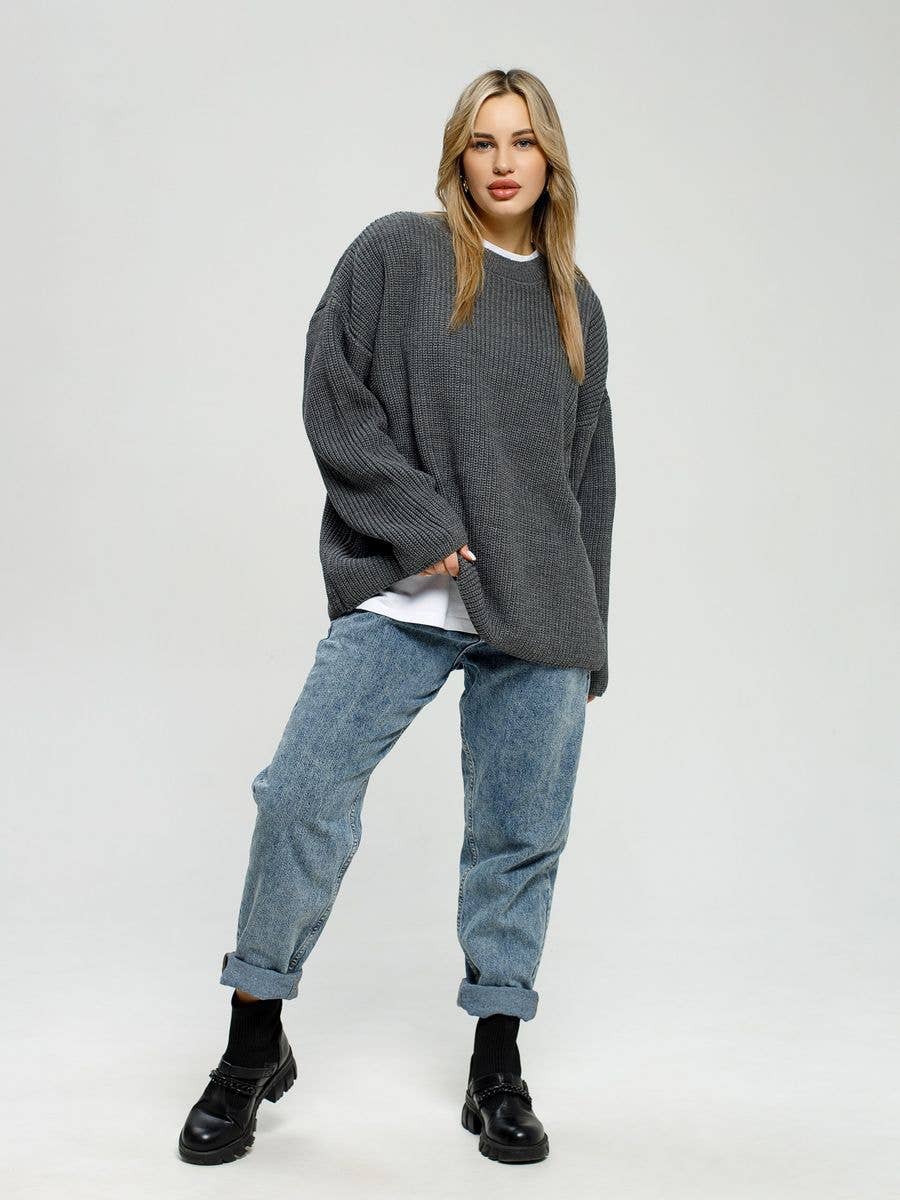 CREW-NECK PULLOVER LOOSE LONG-SLEEVE SWEATER