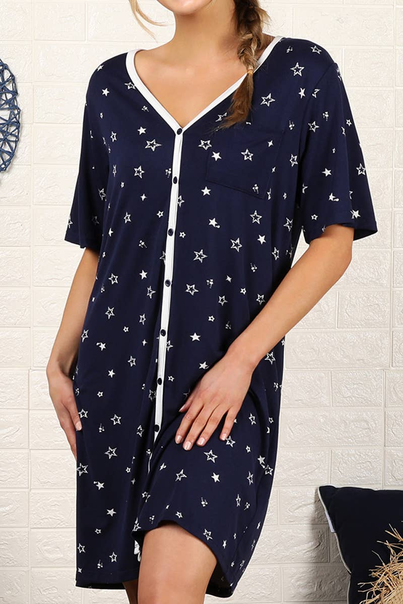 CWDSD10357_SHORT SLEEVE BUTTON DOWN SLEEPWEAR DRESS
