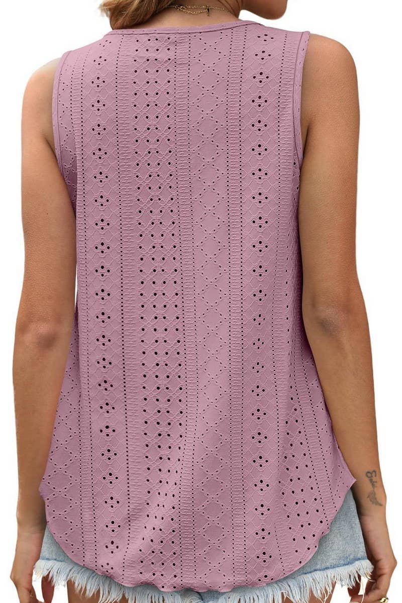 CWTBLSL0443_ROUND NECK NEEDLE EYE SLEEVELESS VEST T-SHIRT