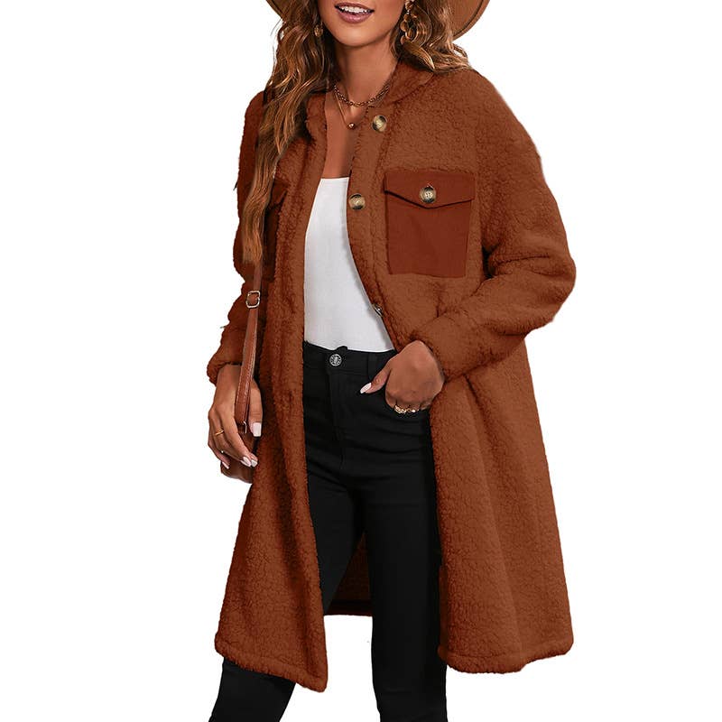 CASUAL LAMB FLEECE WARM MID-LENGTH JACKET LADY