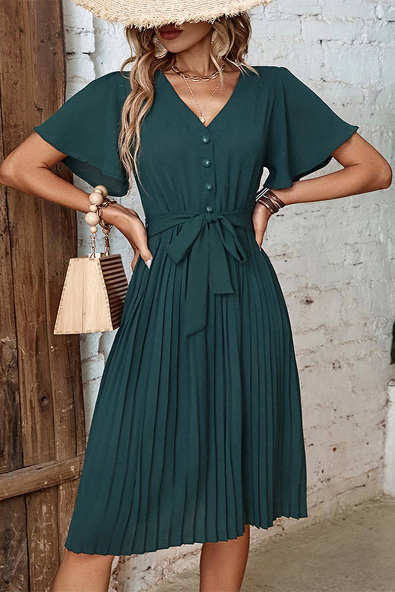 CWDMD4529_NEW STYLE ELEGANT PLEATED FRENCH RETRO DRESS