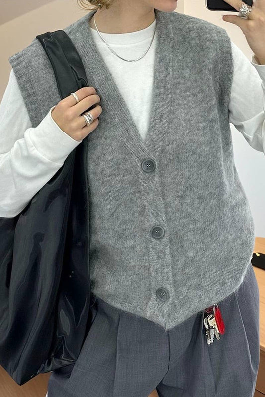 CWOV00127_CASUAL SOLID COLOR LOOSE KNITTED VEST
