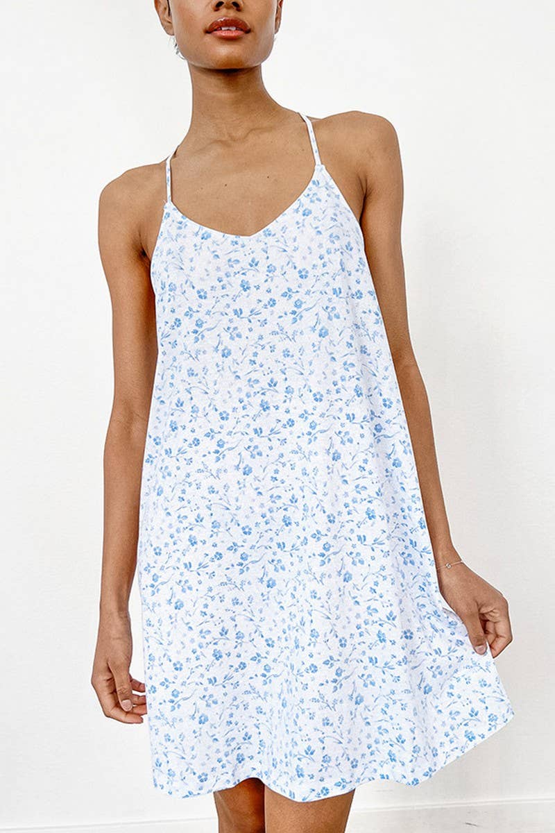 CWSPJ0332_PRINTED SUSPENDER NIGHTDRESS TWO-PIECE SET