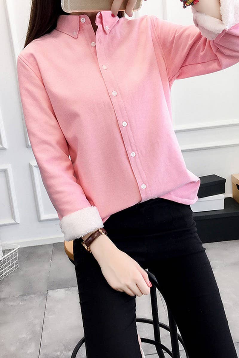 CWTSTL2243_CANDY COLOR PLUSH THICKENED SHIRT BOTTOMING SHIRT