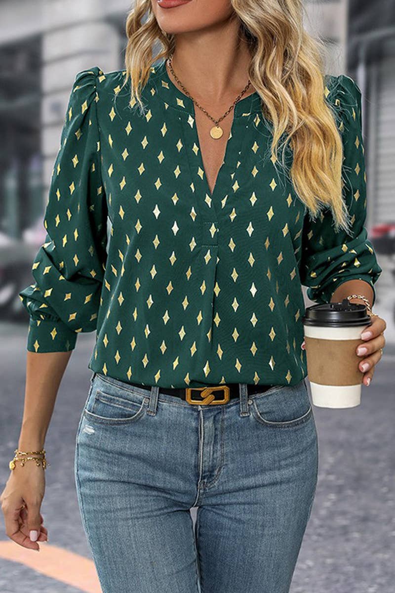 CWTBLL3584_WOMEN'S ELEGANT DIAMOND HOT STAMPING SHIRT