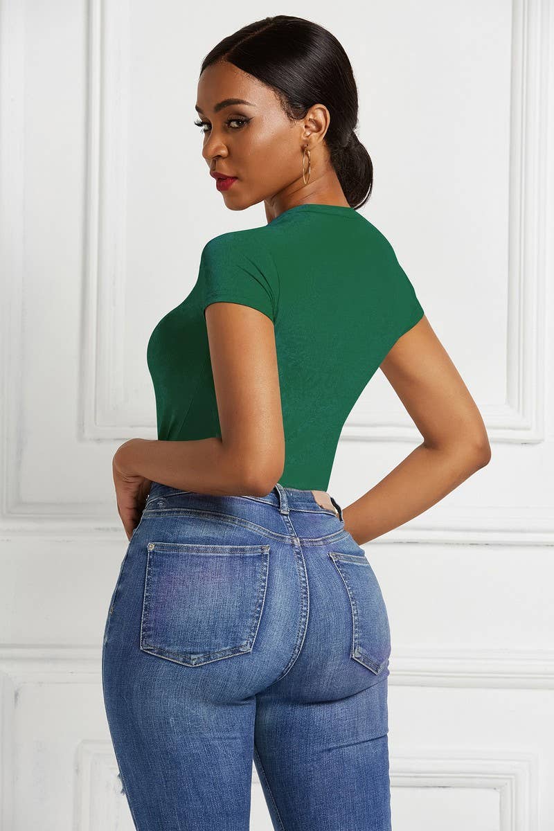 CWSBSS0036_SOLID COLOR ROUND NECK SHORT SLEEVE BODYSUIT