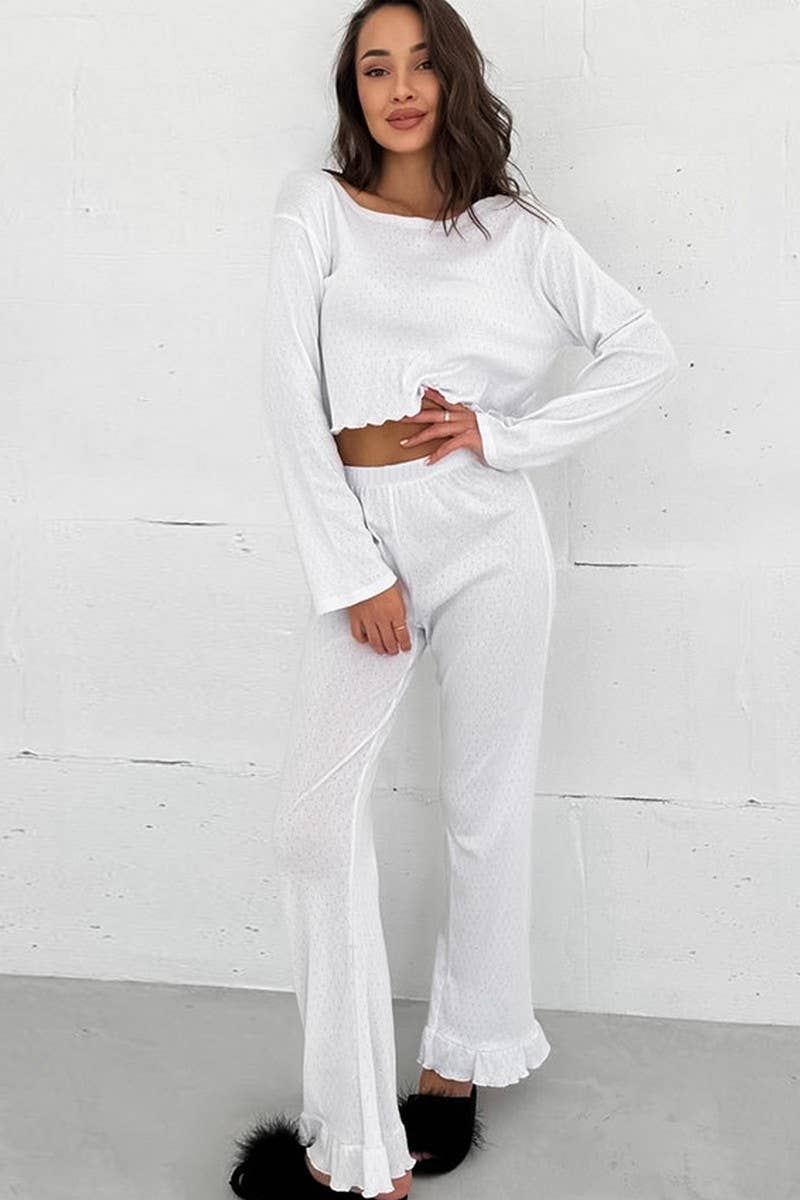 CWSPJ0292_RUFFLE STITCH LONG SLEEVE LONG PANTS PAJAMA SET